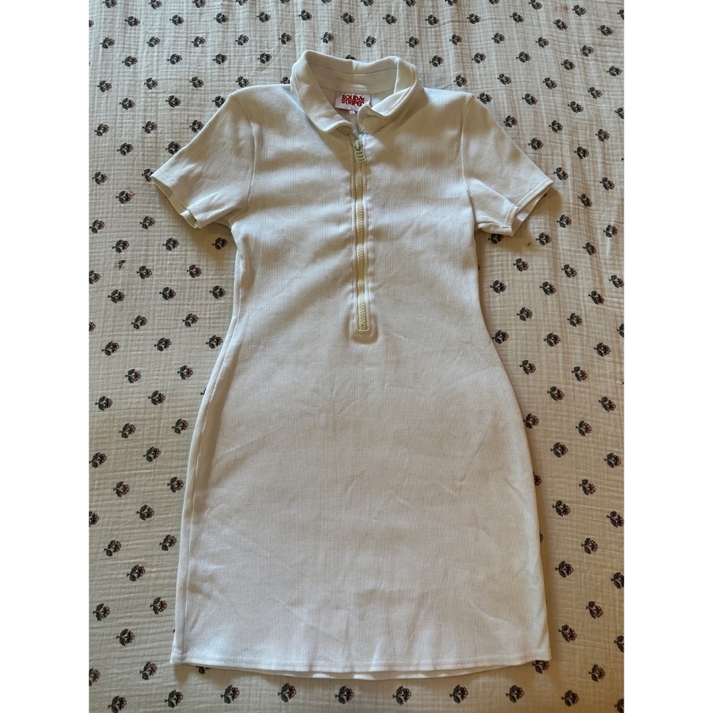 Solid and Striped Short Sleeve White Dress